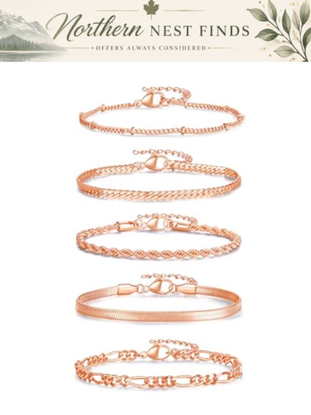 14K Gold Plated Bracelet Set Adjustable Stackable Cuban Link Paperclip Chain